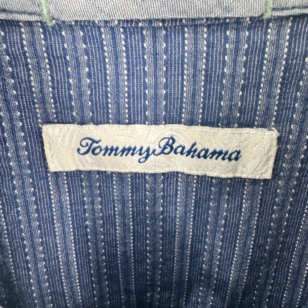 Tommy Bahama Mens Blue White Striped Dobby Cotton Long Sleeve Button Down  M - Picture 6 of 10